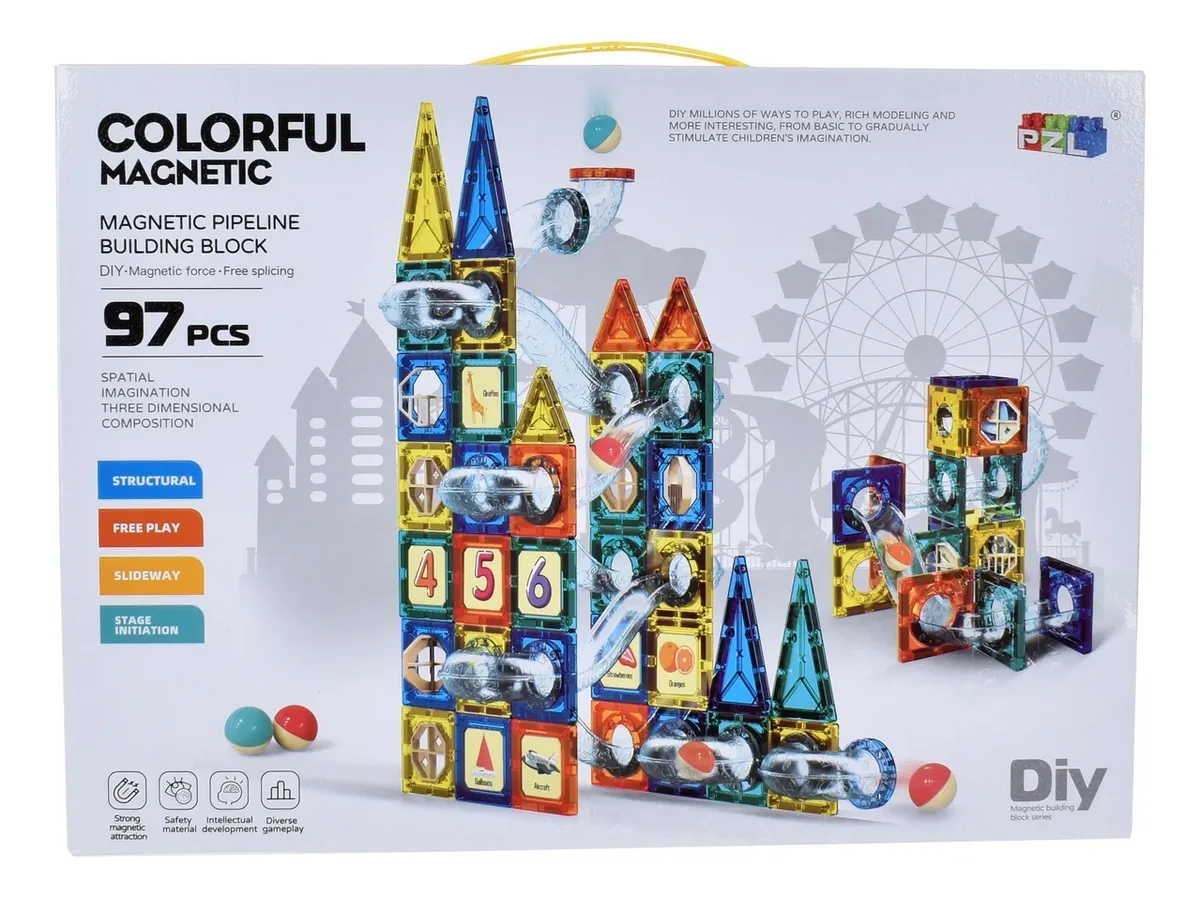 Set de Bloques Magnéticos 97 Piezas – Construcción 3D STEM Infantil – Juego Creativo